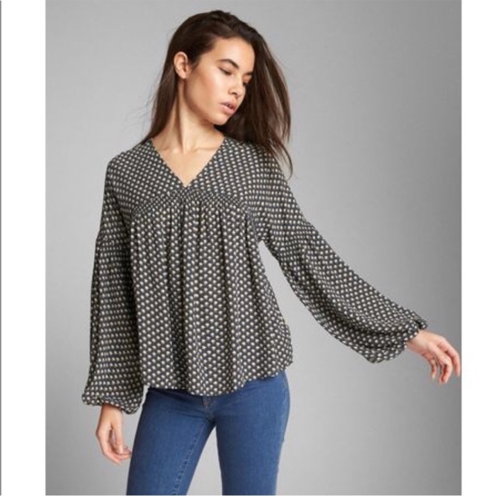 GAP Black Blouse with Cream Geo Dot Print